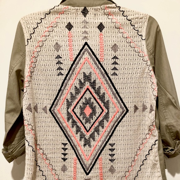 Blu Pepper Lightweight Drawstring Crochet Back Jacket, Sz S, Tan - Picture 8 of 11